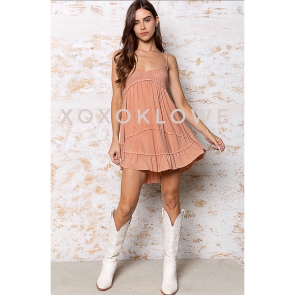 POL Terracotta Spaghetti Strap Ruffle Hem Mini Slip Dress - Picture 13 of 16